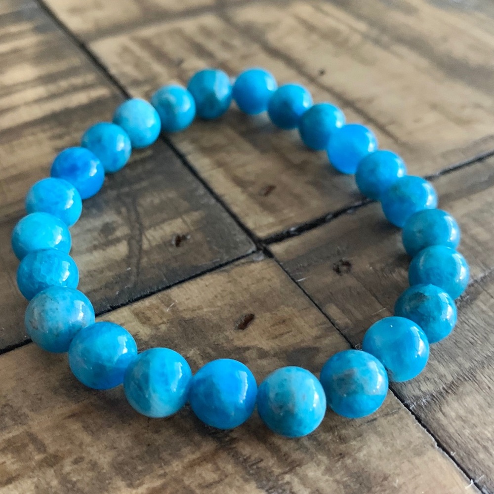 7.5mm Blue Apatite Bead Chakra Bracelet Handmade - Picture 3 of 9